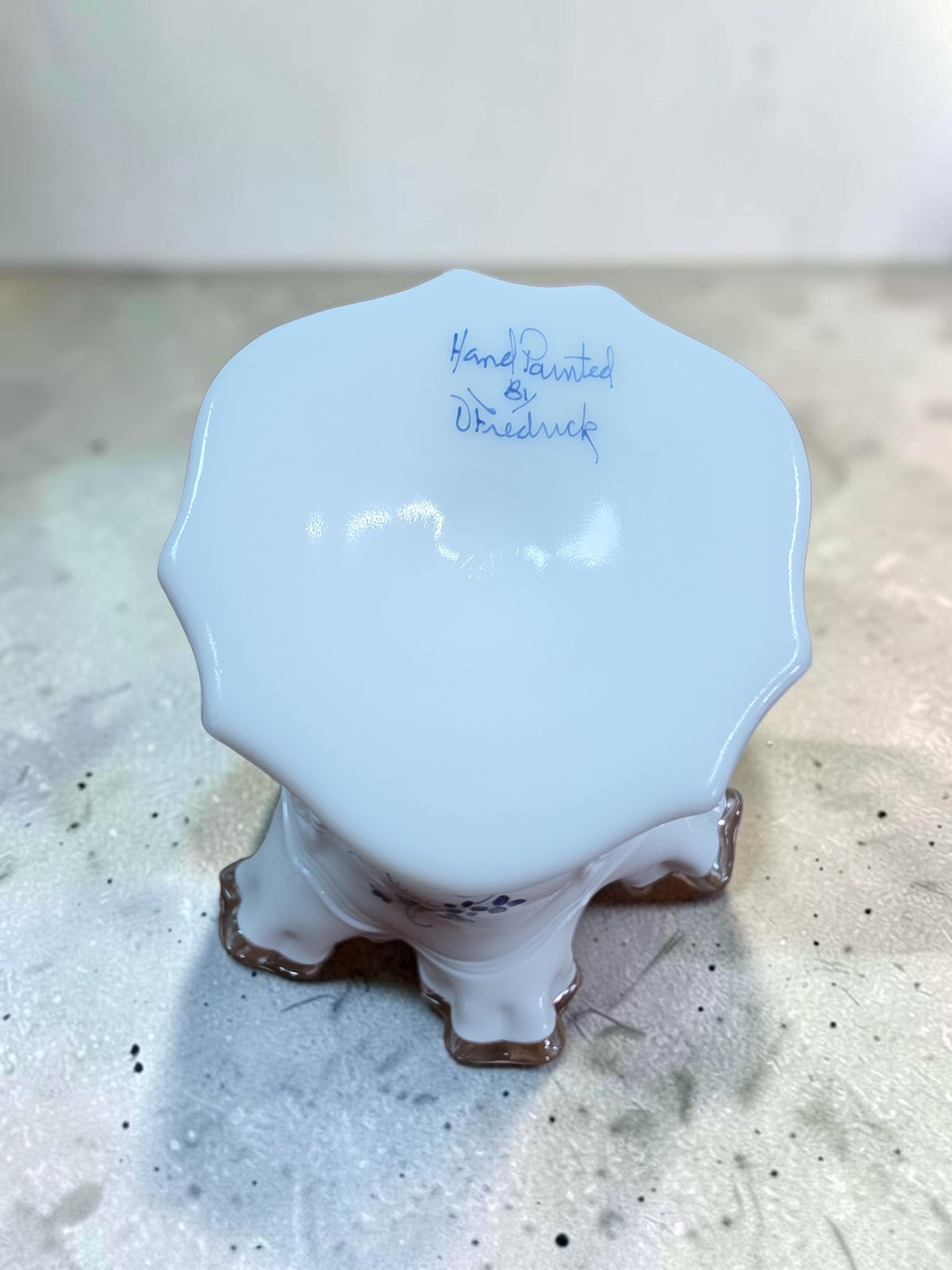 Vintage Fenton Silver Crest Milk Glass Compote Pedestal Bowl with Blue Floral Design
