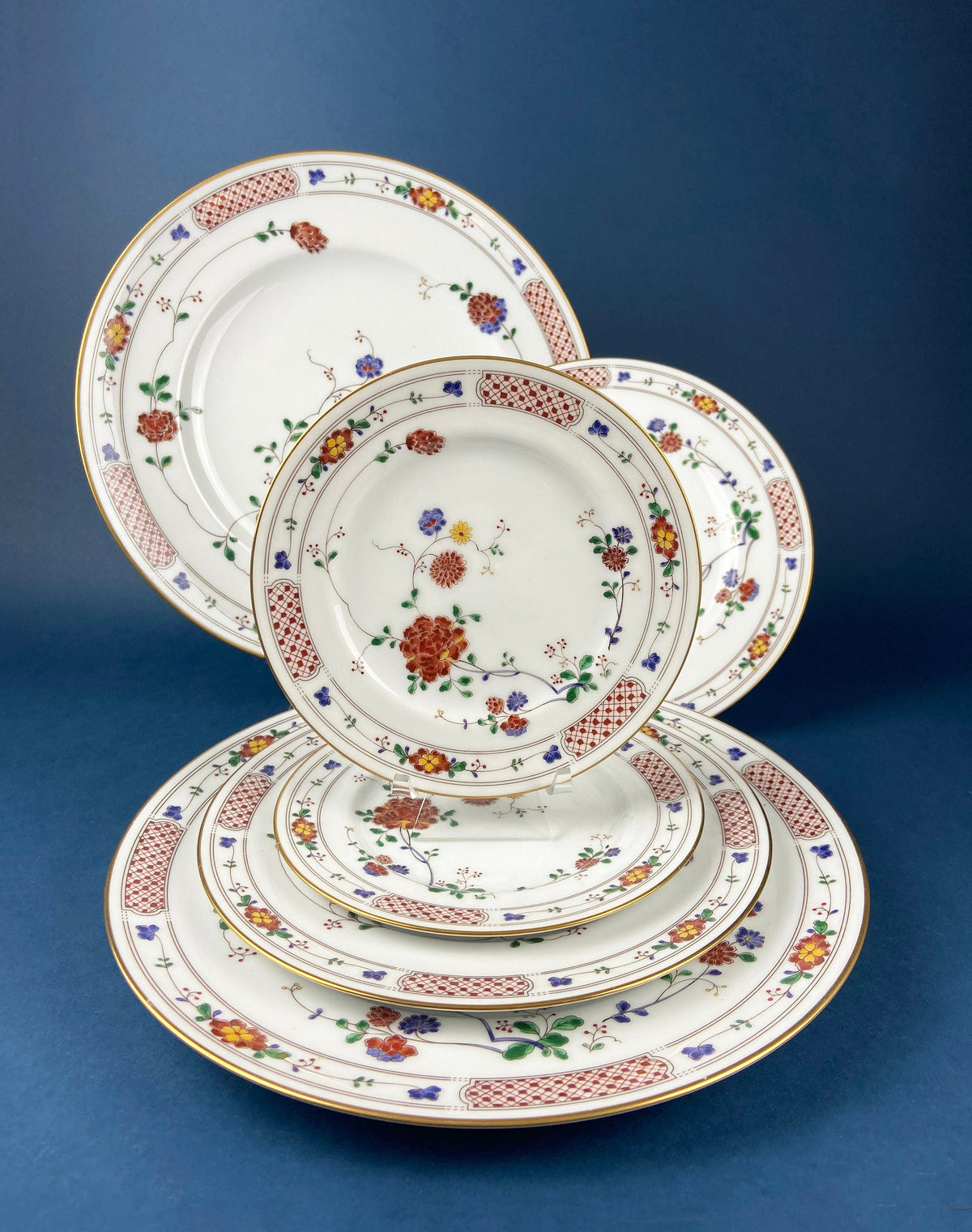 Vintage Porcelain Plates Trio, Dinner Set by Noritake Ireland. Asian Inspired Three Plates: Dinner, Salad, and Dessert.