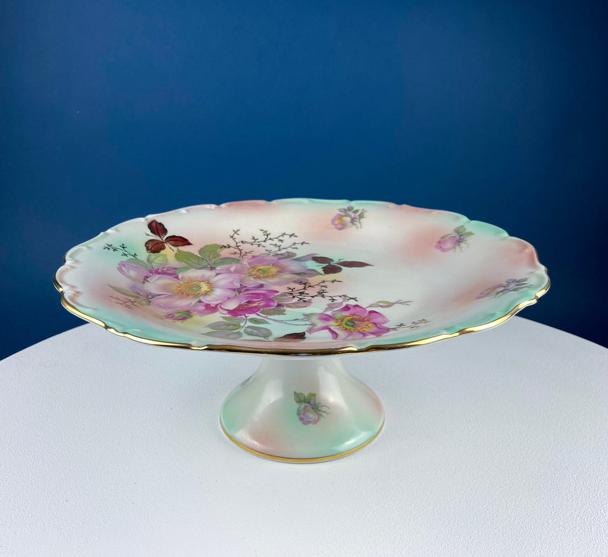 Vintage Schumann Arzberg Germany Cake Stand: Hand-Painted Tea Rose Porcelain