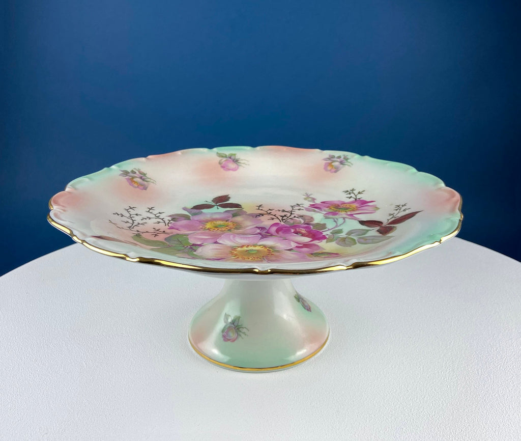 Vintage Schumann Arzberg Germany Cake Stand: Hand-Painted Tea Rose Porcelain