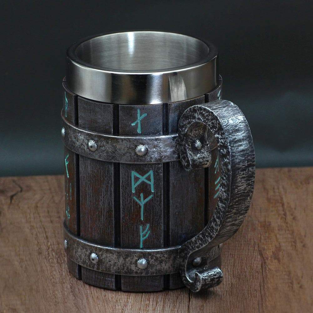 Viking Runes 'Wooden' 20 ounce Stainless Steel Tankard Mug