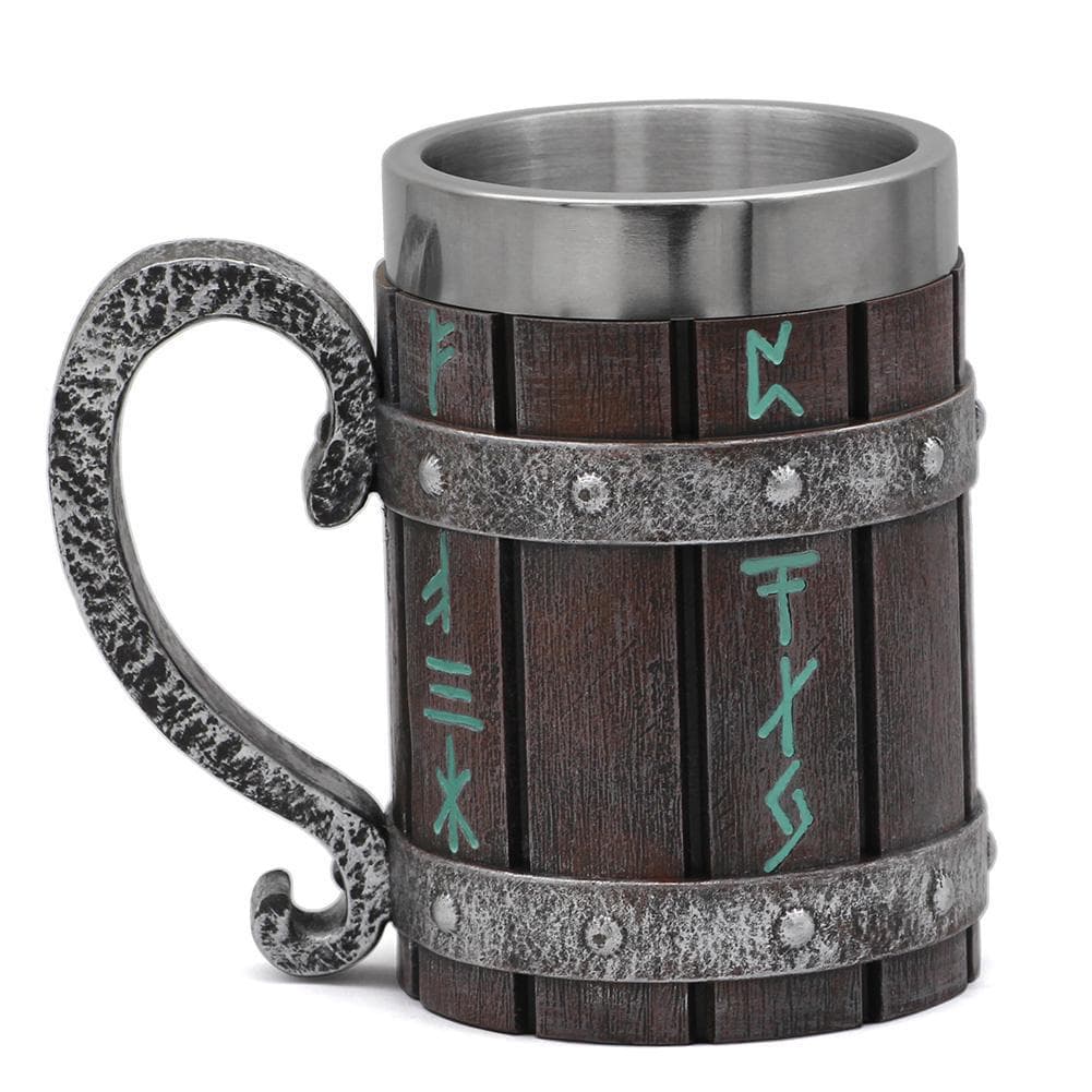 Viking Runes 'Wooden' 20 ounce Stainless Steel Tankard Mug