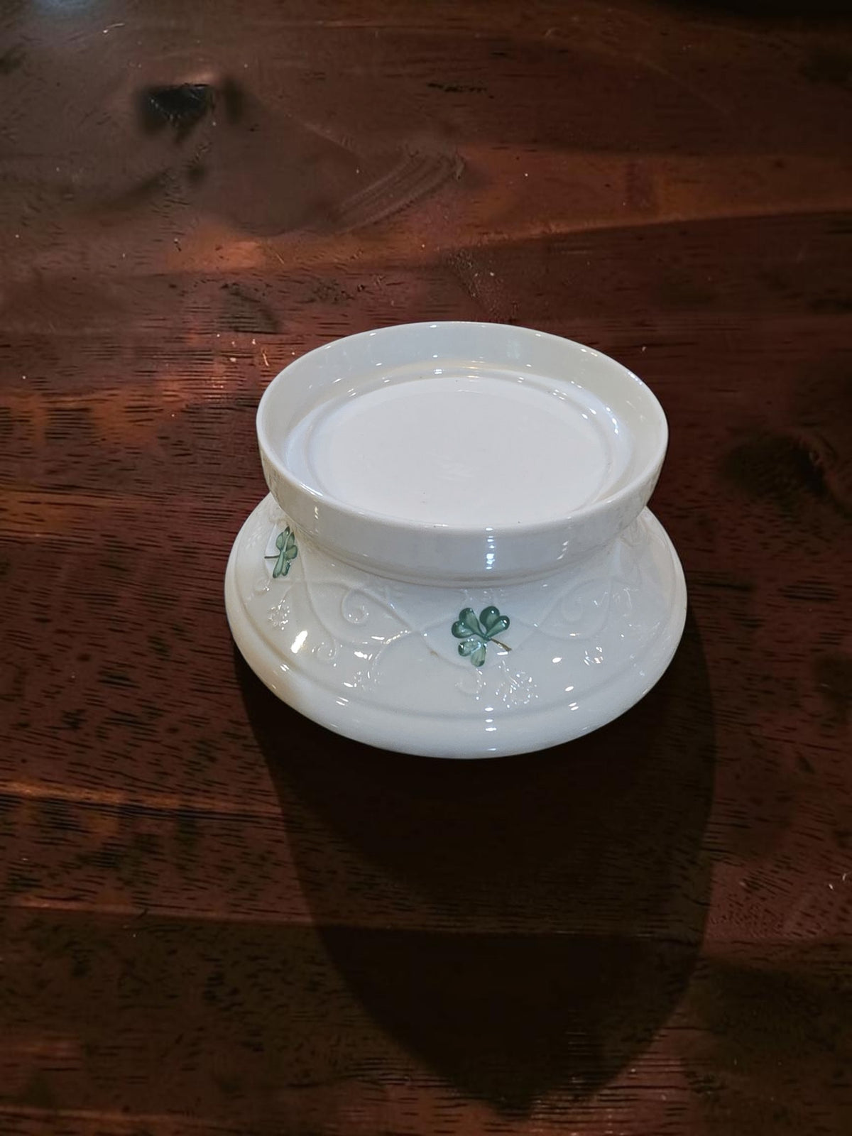 Belleek Ireland Autumn Leaves Shamrock Candle Holder Two Piece
