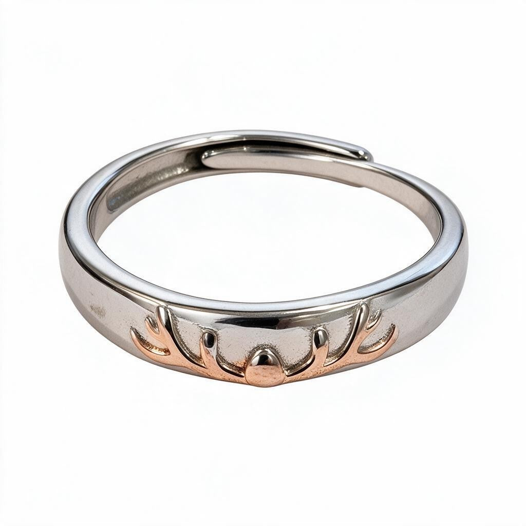 Women's Scottish Antler Adjustable Ring | Sterling Silver 925 Stag Inspired Band | Nature Jewelry