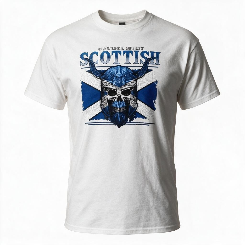 Scottish Warrior Spirit Skull Viking T-Shirt | Scottish Flag Graphic Tee