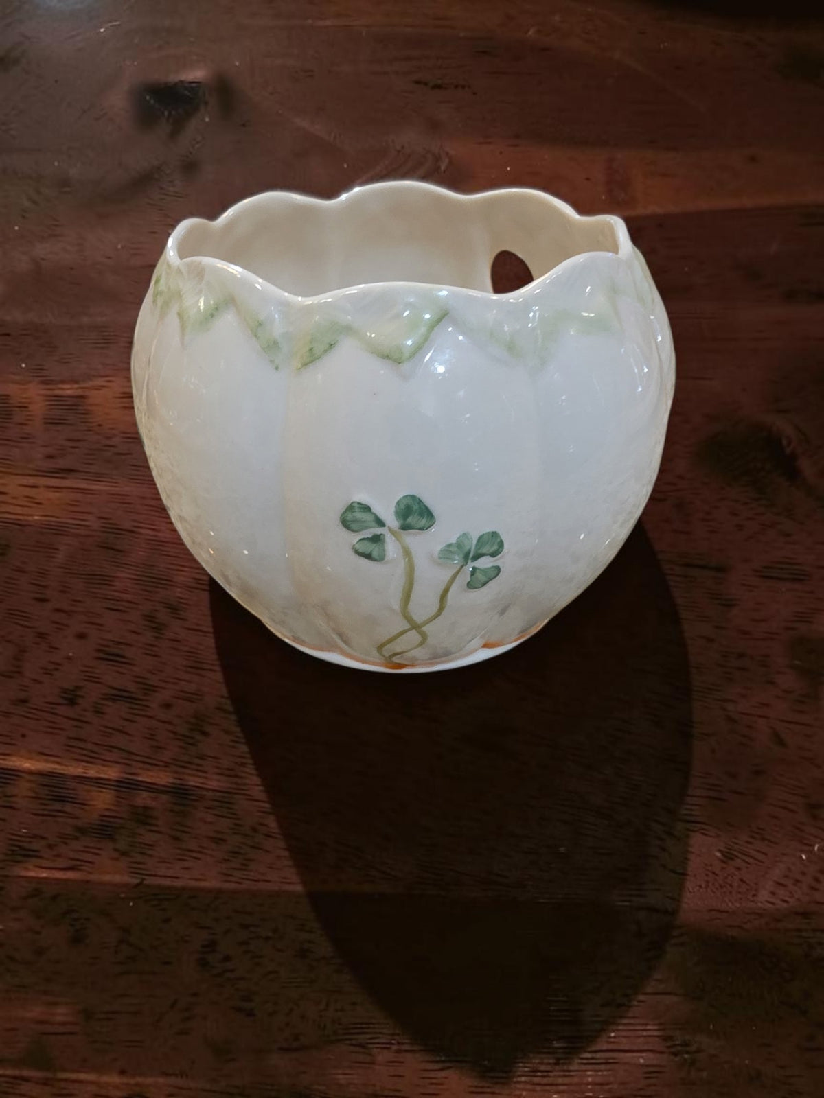 Belleek Ireland Pumpkin Jack-O'-Lantern Votive / Tea Light Holder