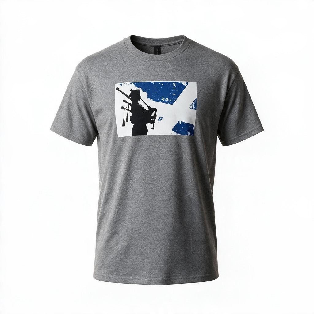 Scottish Bagpiper & Saltire Flag Graphic T-Shirt | Scotland Pride Tee