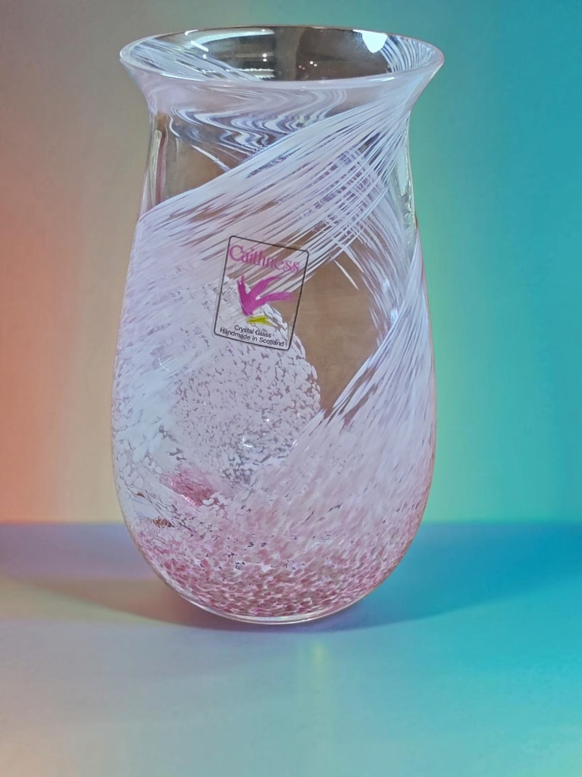 Caithness Glass Pink Swirl Art Glass 4.5" Vase Handmade in Scotland