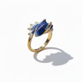 Blue Enamel Dragon Ring Gold Tone Fantasy Statement Ring Mythical Jewelry