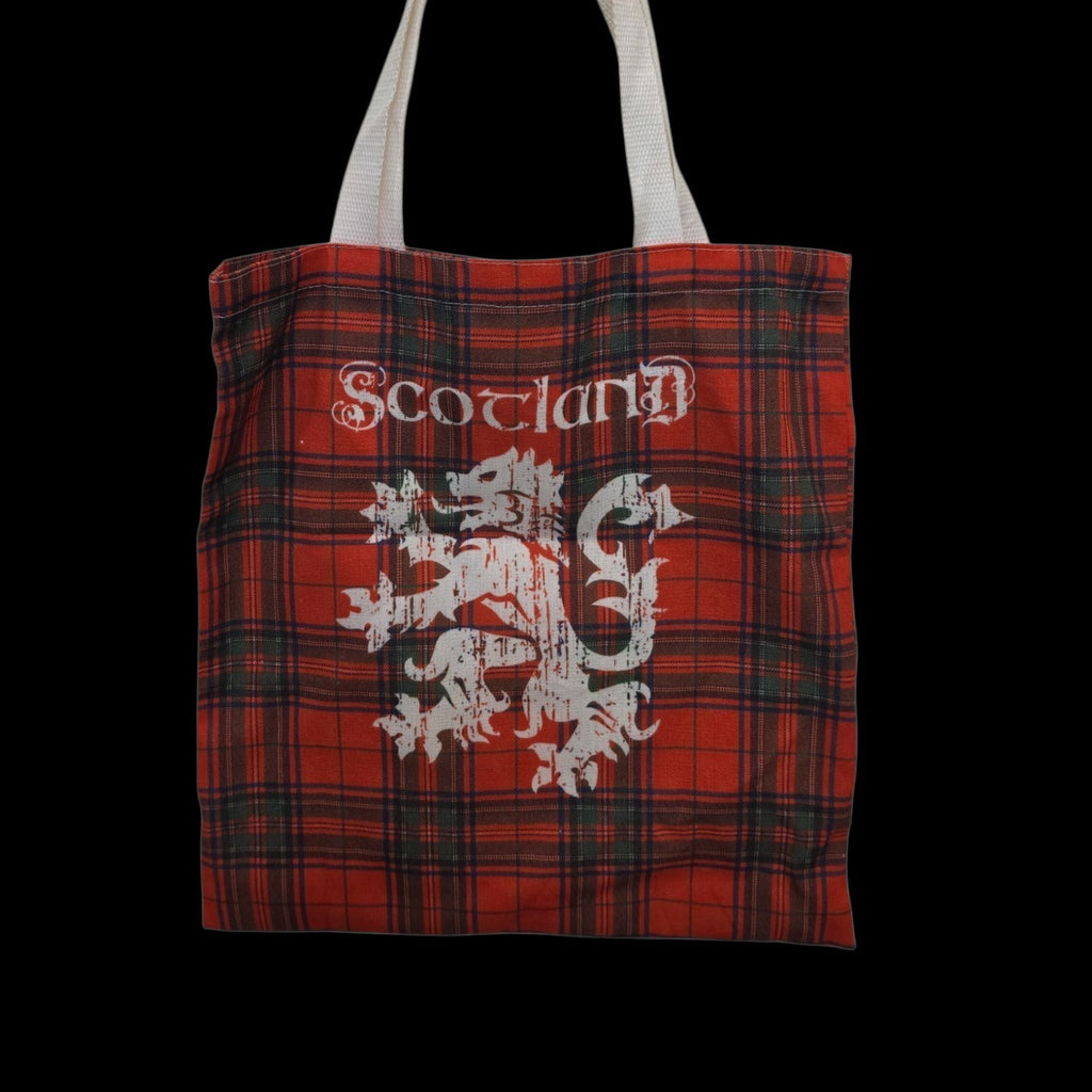 Scotland Red Tartan Tote Bag | Scottish Lion Rampant Plaid Shopping Tote