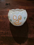 Belleek Ireland Pumpkin Jack-O'-Lantern Votive / Tea Light Holder