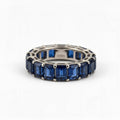 925 Sterling Silver Blue Sapphire Eternity Band Ring | Emerald Cut Gemstone Stack Ring