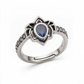 Sterling Silver Lotus Flower Ring with Teardrop Crystal | Adjustable Statement Ring