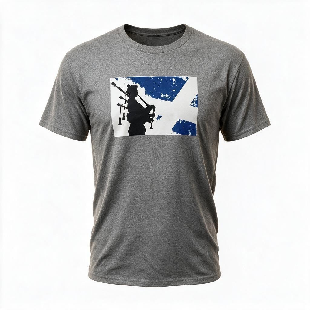 Scottish Bagpiper & Saltire Flag Graphic T-Shirt | Scotland Pride Tee