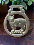 Vintage Brass Cat Bobtail Medallion • Raised Feline Design