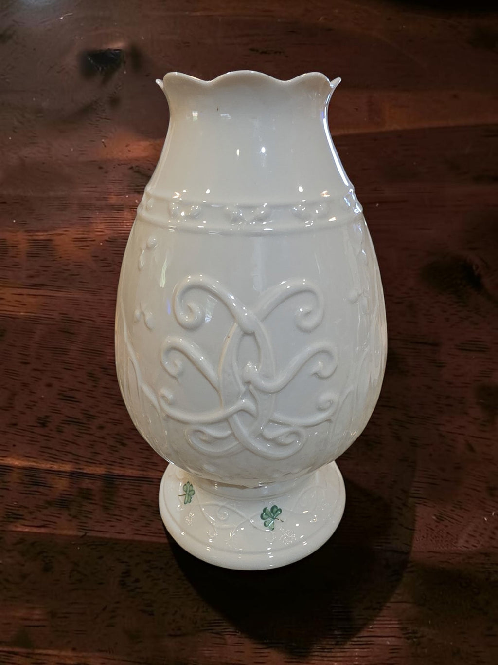 Belleek Ireland Autumn Leaves Shamrock Candle Holder Two Piece