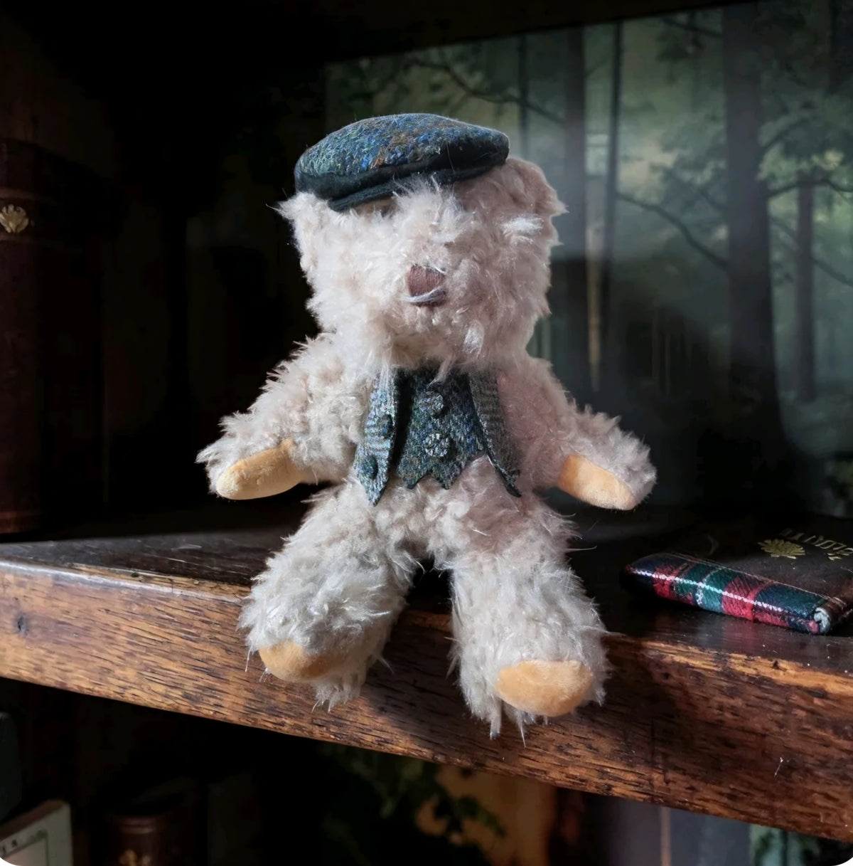 Harris Tweed Teddy Bear with Matching Flat Cap & Scarf | Scottish Plush Collectible