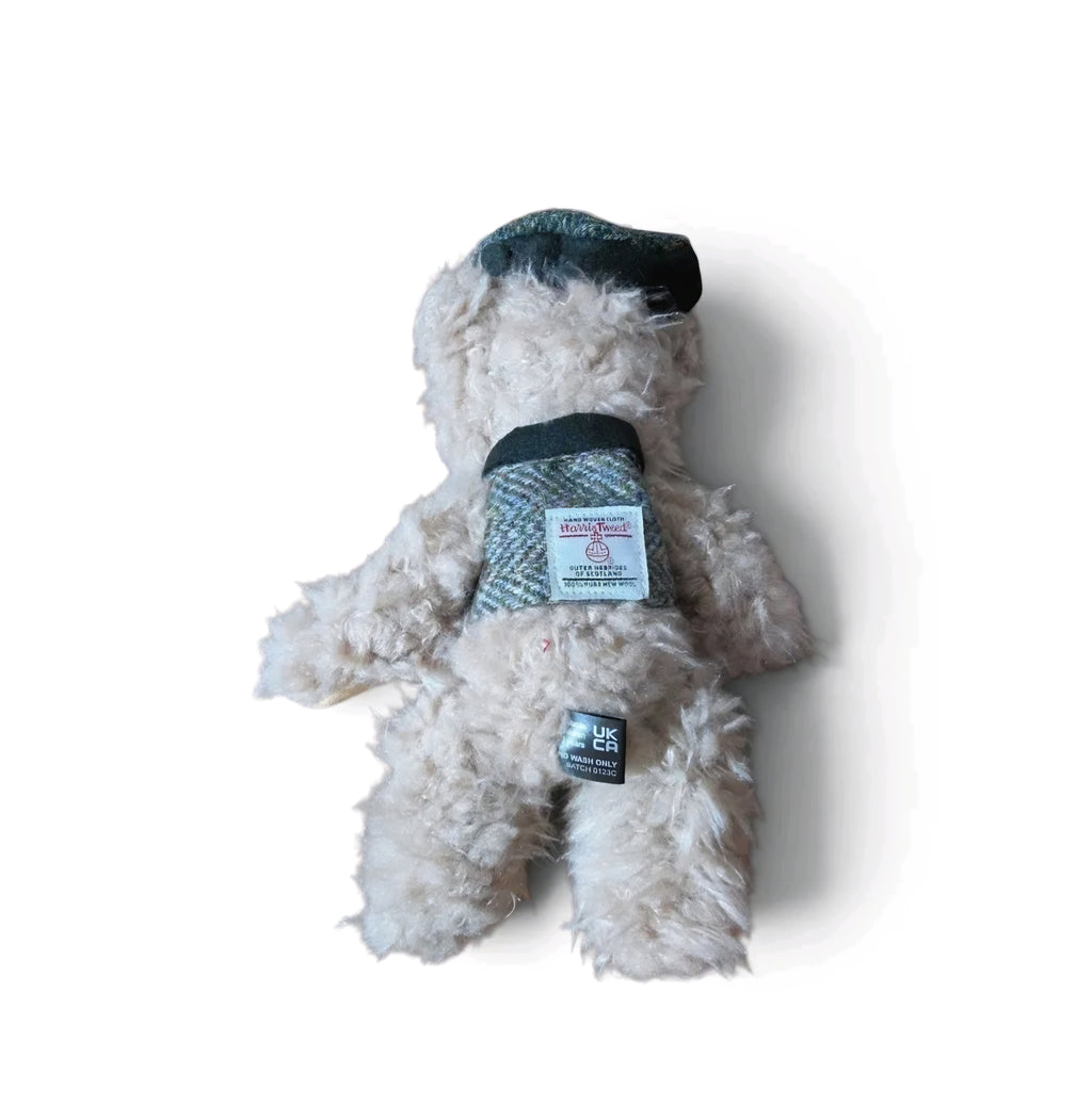 Harris Tweed Teddy Bear with Matching Flat Cap & Scarf | Scottish Plush Collectible