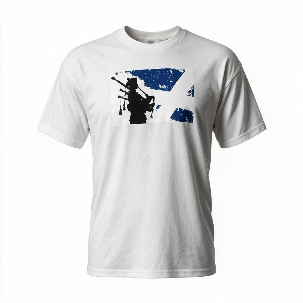 Scottish Bagpiper & Saltire Flag Graphic T-Shirt | Scotland Pride Tee