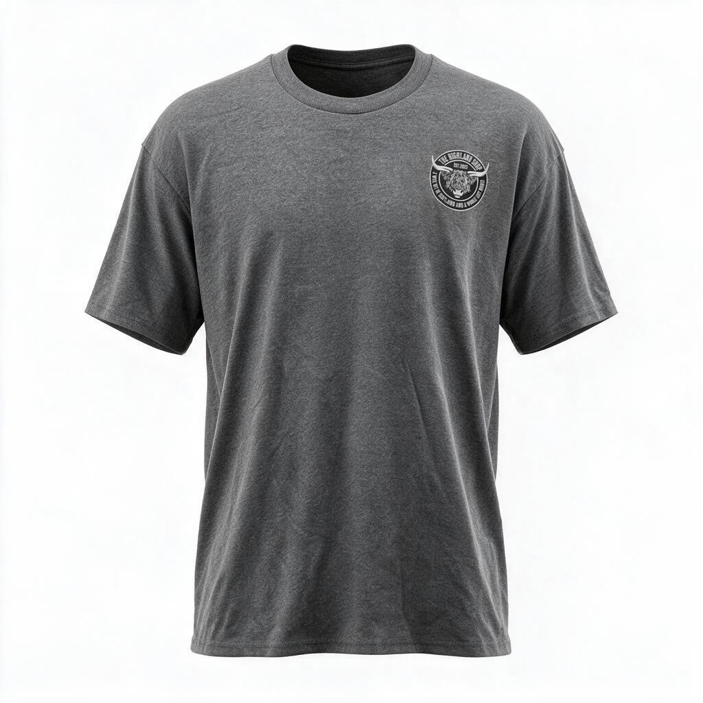 The Highland Shop Exclusive Highland Cow Logo T-Shirt | Scottish Graphic Tee Heather Gray
